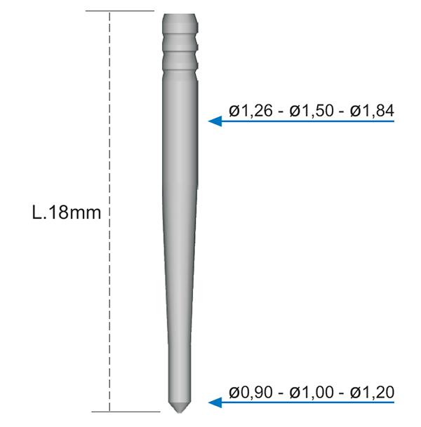 Disegno tecnico della linea CabonPost Anatomic con più misure; articolo C5220V misura 1,20 confezione 10 pezzi