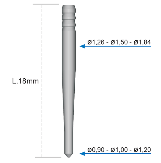 Disegno tecnico della linea CabonPost Anatomic con più misure; articolo C5220V misura 1,20 confezione 10 pezzi