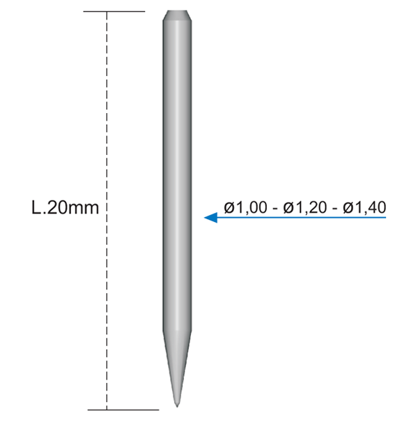 Disegno tecnico della linea CabonPost Endoplus con più misure; articolo C5340V misura 1,40 confezione 10 pezzi