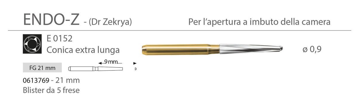 Immagine illustrativa ENDO-Z con schema 21 mm; articolo venduto DENTSPLY MAILLEFER FRESE ENDO-Z 25 mm 5 pezzi 009