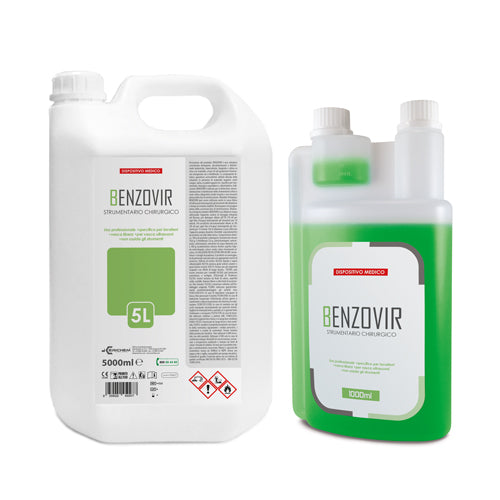 BENZOVIR foto con formati 1 e 5 litri; articolo venduto solo flacone da 1 litro