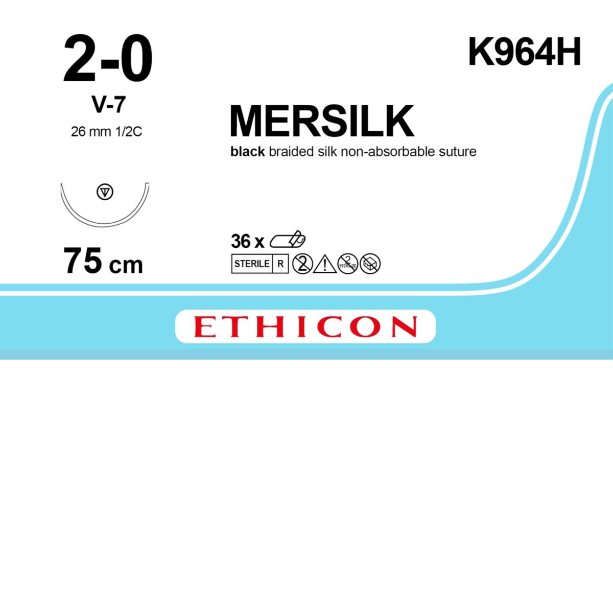 Etichetta ETHICON MERSILK K964H 2/0 ago V-7 1/2 cerchio confezione 36 pezzi